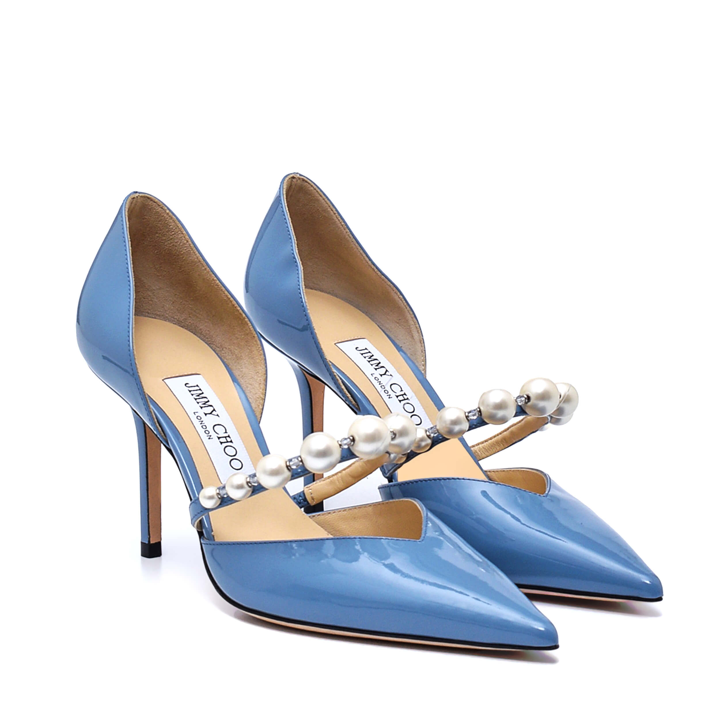 Jimmy Choo - Smoky Blue Leather Aurelie 85MM Embellished Pump / 38